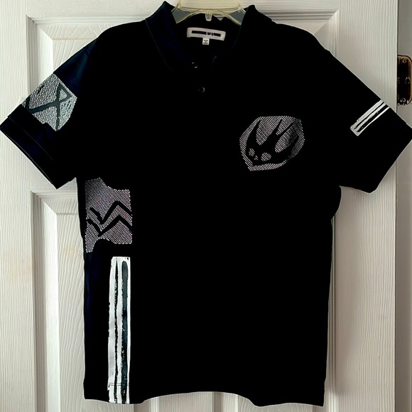 Alexander McQueen MCQ black polo graphic shirt size large excellent cond - Picture 1 of 6